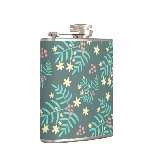 Flasques Pretty Botanical Leaves and Berries Blue Pattern (Droite)