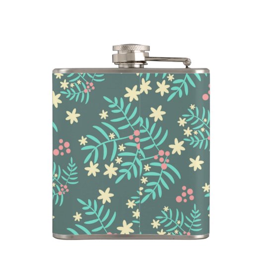 Flasques Pretty Botanical Leaves and Berries Blue Pattern (Dos)