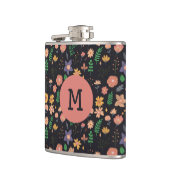 Flasques Pretty Modern Dark Floral Pattern Monogram (Gauche)