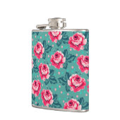 Flasques Pretty Pink Roses and Polka Dot Pattern on Teal (Gauche)