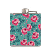 Flasques Pretty Pink Roses and Polka Dot Pattern on Teal (Dos)