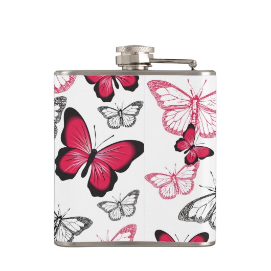 Flasques Pretty Red and Black Butterfly Art Pattern (Dos)