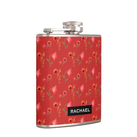 Flasques Pretty Red Poppies Pattern Personalised (Droite)