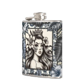 Flasques Princesse Polynésienne Fleur Tribale Bleue (Gauche)