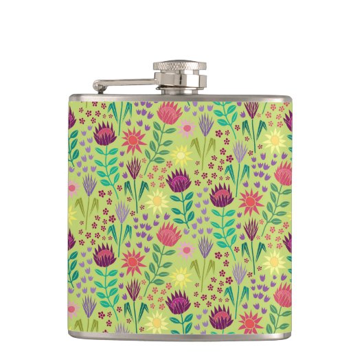 Flasques Protea Floral Block Imprimer Millefleur vert pâle (Devant)