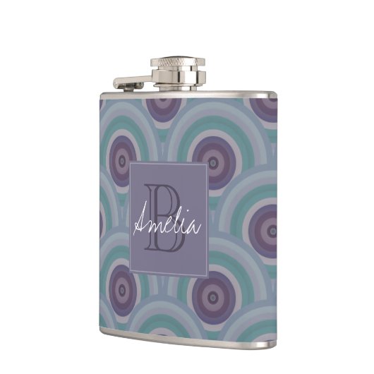 Flasques Purple and Green Retro Circles Pattern Monogram (Gauche)