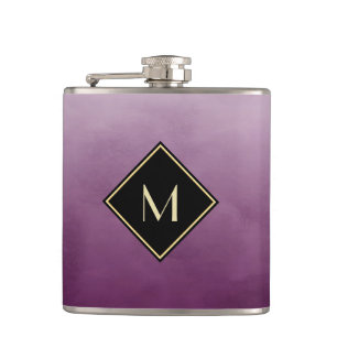 Flasques Purple Brossé Élégant Avec Monogramme Or Simple