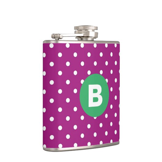 Flasques Purple Polka Dot Pattern Green Monogram (Droite)