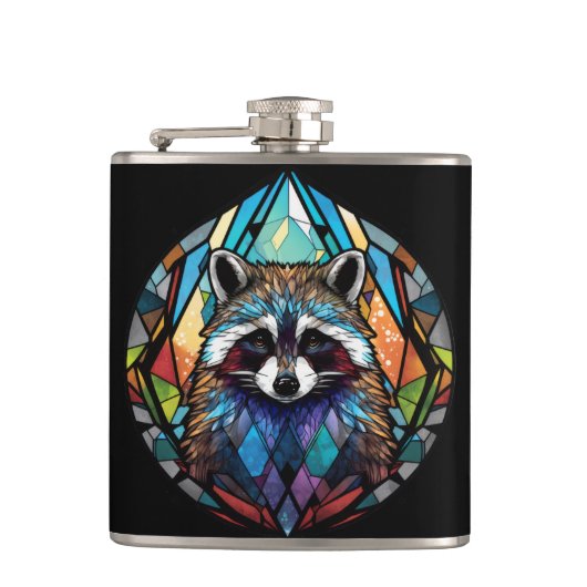 Flasques Raccoon Animal Portrait Vitrail Art de la faune (Devant)