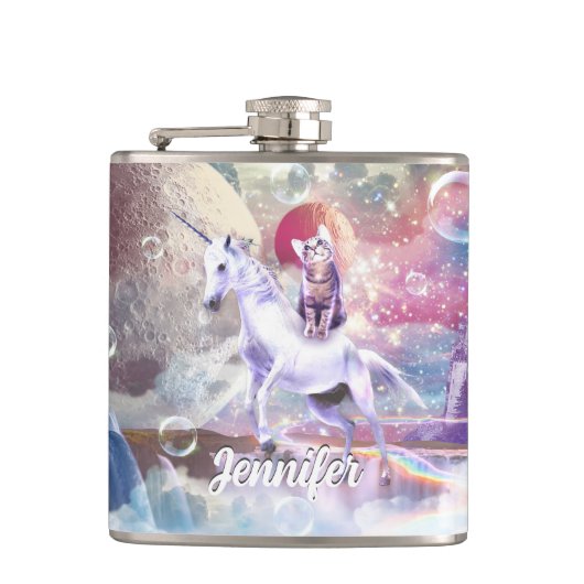 Flasques Rainbow galaxy chat équitation licorne dans l'espa (Devant)