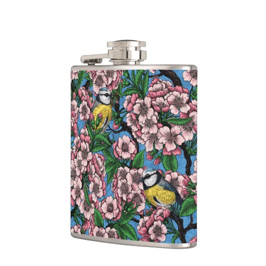 Flasques Rameaux bleus dans le cerisier en fleurs sur le bl (Gauche)