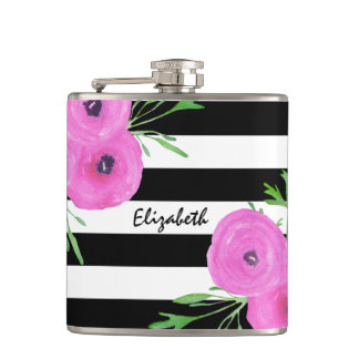 Flasques Ranunculus floral noir blanc