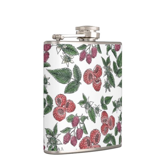 Flasques Raspberry Fruit Leaves Illustration Pattern (Droite)