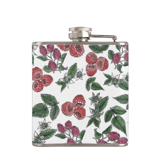 Flasques Raspberry Fruit Leaves Illustration Pattern (Dos)