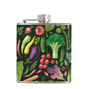 Flasques Récolte de légumes et d'herbes sur le noir