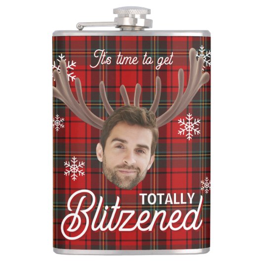 Flasques Red Plaid Blitzened Holiday Humor Drinking Flask (Devant)