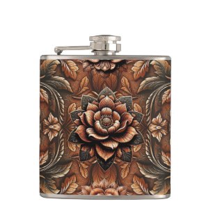 Flasques Relief Cuir Faux Fleurs Style Vintage