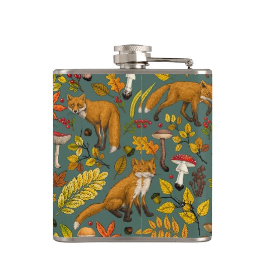 Flasques Renard d'automne sur pin vert (Dos)