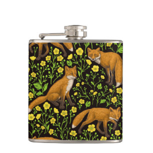 Flasques Renards et boutons d'or sur fond noir