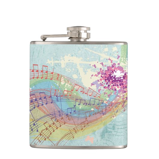Flasques Retro Arc en ciel et notes musicales sur une textu (Devant)