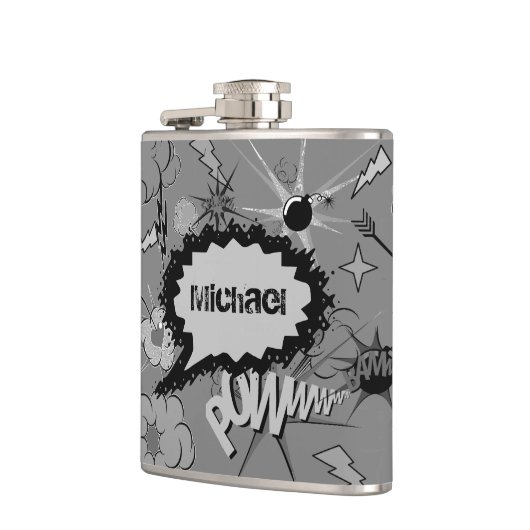 Flasques Retro Grey Custom Comic Book Pattern Personalised (Gauche)