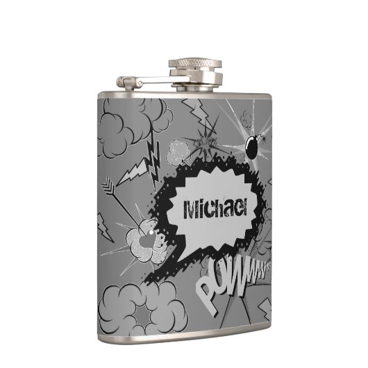 Flasques Retro Grey Custom Comic Book Pattern Personalised (Droite)