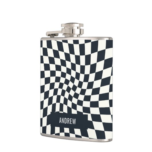 Flasques Retro Indigo White À damiers Personnalisé (Gauche)