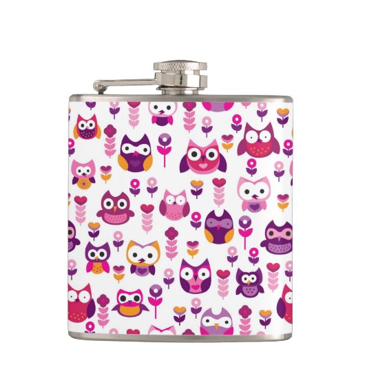 Flasques rétro motif coloré d'oiseau de hibou (Devant)