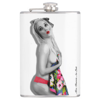 Flasques Retro Pinup Girl Hip Flask Miss Cherrie White Alt