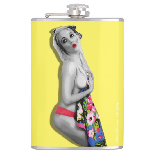 Flasques Retro Pinup Girl Hip Flask Miss Cherrie Yellow (Devant)