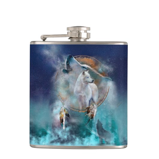 Flasques Rêveur indien et loup à tête ethnique (Devant)