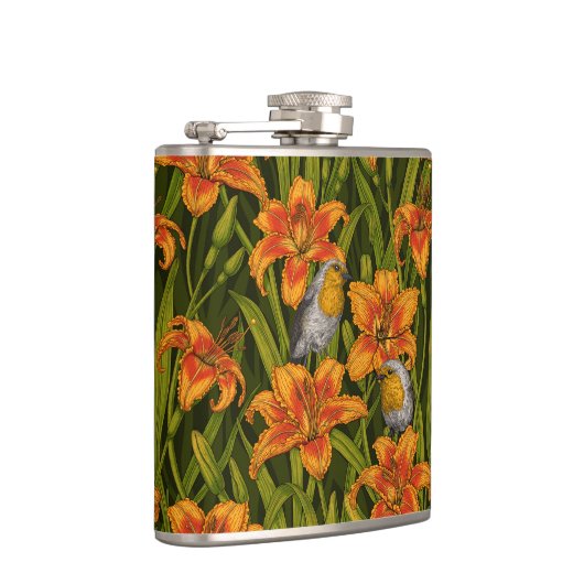 Flasques Robins et fleurs de lys, orange et vert foncé (Droite)