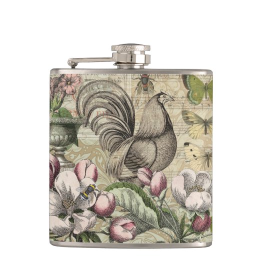 Flasques Rooster Garden Flower Papillon Art (Devant)