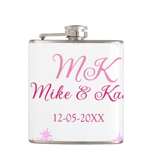 Flasques rose ajouter nom de couple date monogramme parties (Devant)