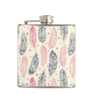 Flasques Rose et motif ethnique pourpre de plume
