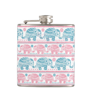 Flasques Rose et motif ethnique turquoise d'éléphant