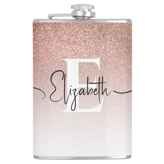 Flasques Rose fille Parties scintillant or Monogramme noir  (Devant)