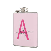 Flasques Rose Foncé Monogramme Fille Enterrement de Vie de  (Gauche)