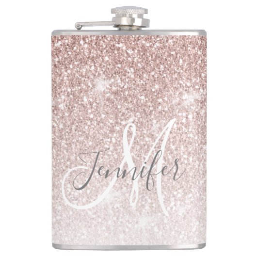 Flasques Rose Glitter Monogramme Féminin Enterrement de Vie (Devant)