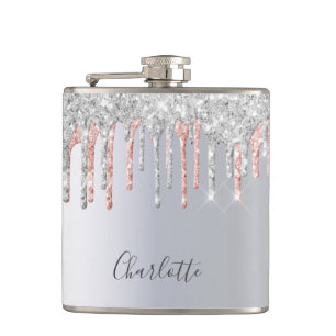 Flasques Rose gold argent paillettes gouttes monogramme