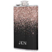 Flasques Rose Gold Fard Rose Pailleté Monogramme Initiales (Gauche)