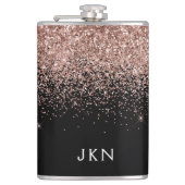 Flasques Rose Gold Fard Rose Pailleté Monogramme Initiales (Devant)