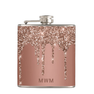 Flasques Rose Gold Pailleté Chic Gouttes de Verre Monogramm