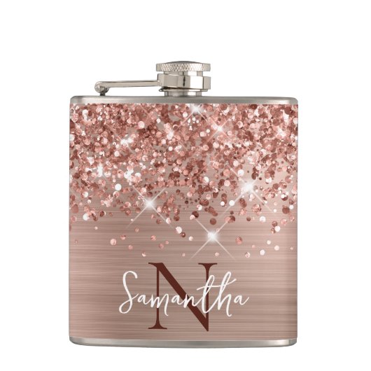 Flasques Rose Gold Pailleté Glam Monogrammé (Devant)