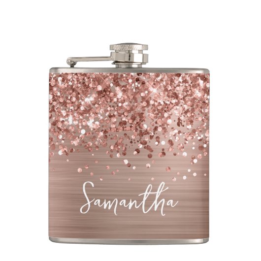 Flasques Rose Gold Pailleté Glam Nom (Devant)