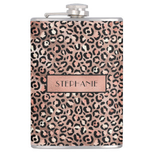 Flasques Rose Gold Pailleté Imprimé Léopard Personnalisé Él