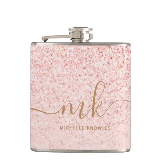 Flasques Rose Gold Pailleté Lettres Initiales et Nom de Mod (Devant)