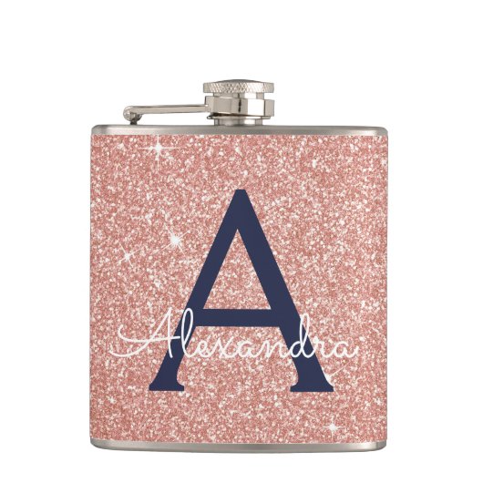 Flasques Rose Gold Rose Clair Bleu Nuit Paillettes Étincell (Devant)