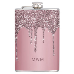 Flasques Rose Gold Rose Fille Pailleté Monogramme Gouttes