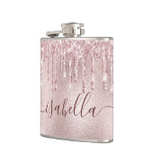 Flasques Rose gold rose pailleté monogramme script (Gauche)